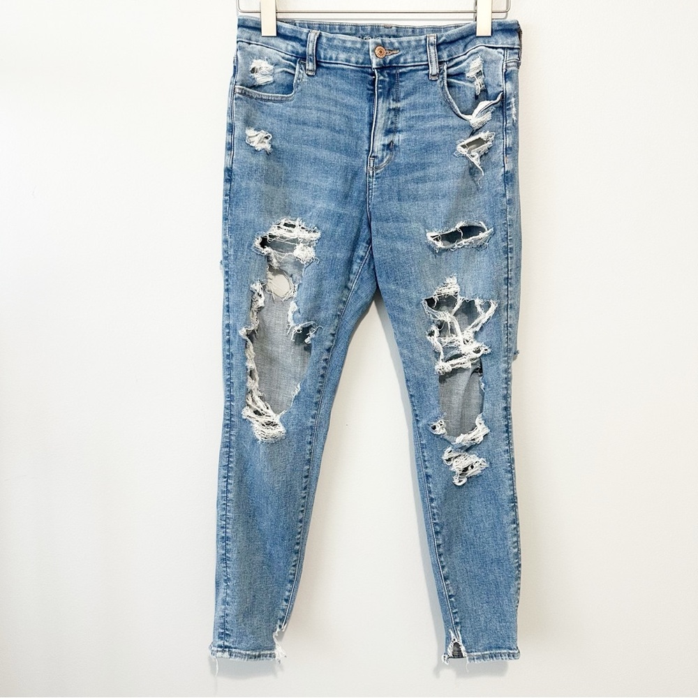 American Eagle Outfitters curvy jegging jeans Blue denim Ripped size 12 stretch